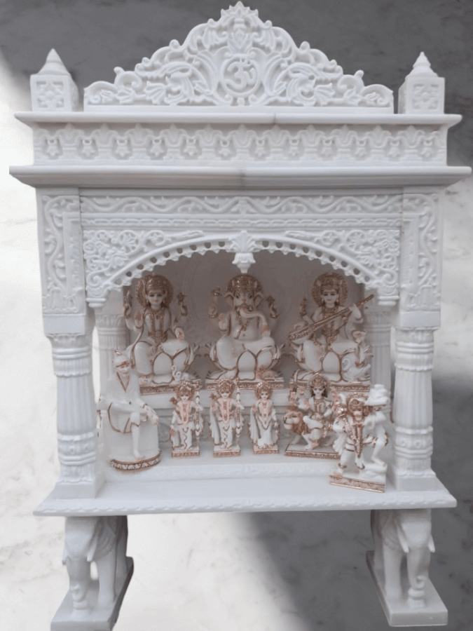 Compact Marble Home Temple - Space Efficient Ghar Mandir with Bhagwan Moorti for Apartments